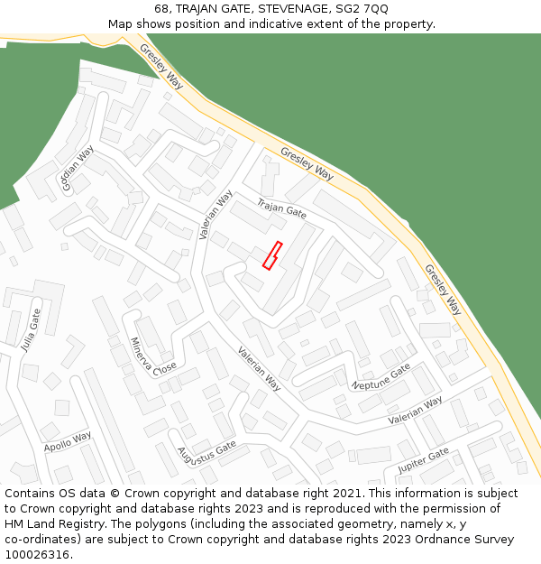 68, TRAJAN GATE, STEVENAGE, SG2 7QQ: Location map and indicative extent of plot