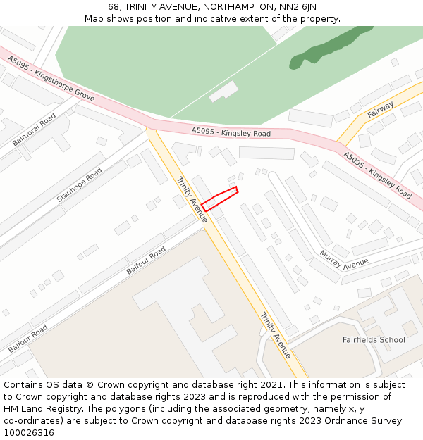 68, TRINITY AVENUE, NORTHAMPTON, NN2 6JN: Location map and indicative extent of plot
