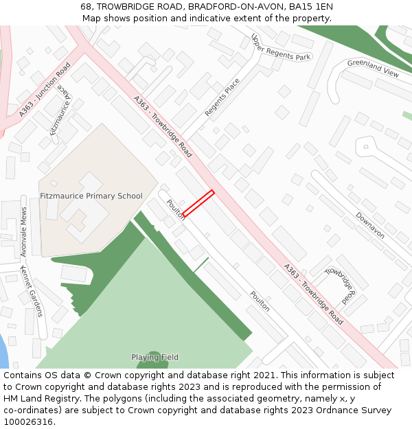 68, TROWBRIDGE ROAD, BRADFORD-ON-AVON, BA15 1EN: Location map and indicative extent of plot