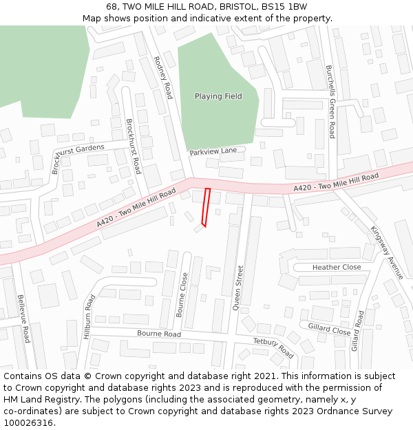 68, TWO MILE HILL ROAD, BRISTOL, BS15 1BW: Location map and indicative extent of plot