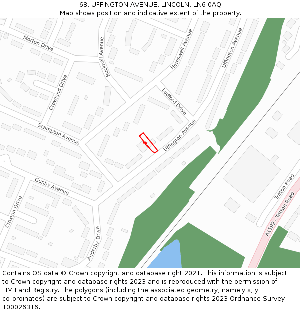 68, UFFINGTON AVENUE, LINCOLN, LN6 0AQ: Location map and indicative extent of plot