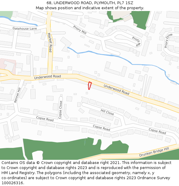 68, UNDERWOOD ROAD, PLYMOUTH, PL7 1SZ: Location map and indicative extent of plot