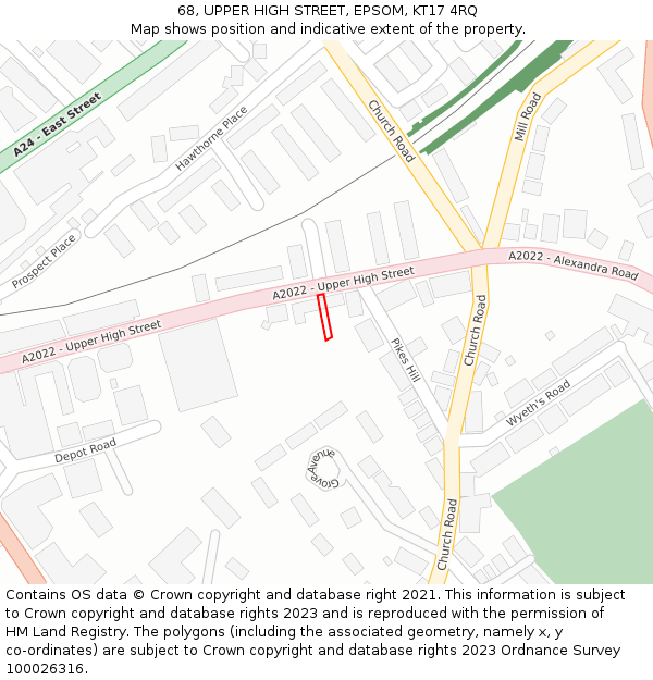 68, UPPER HIGH STREET, EPSOM, KT17 4RQ: Location map and indicative extent of plot