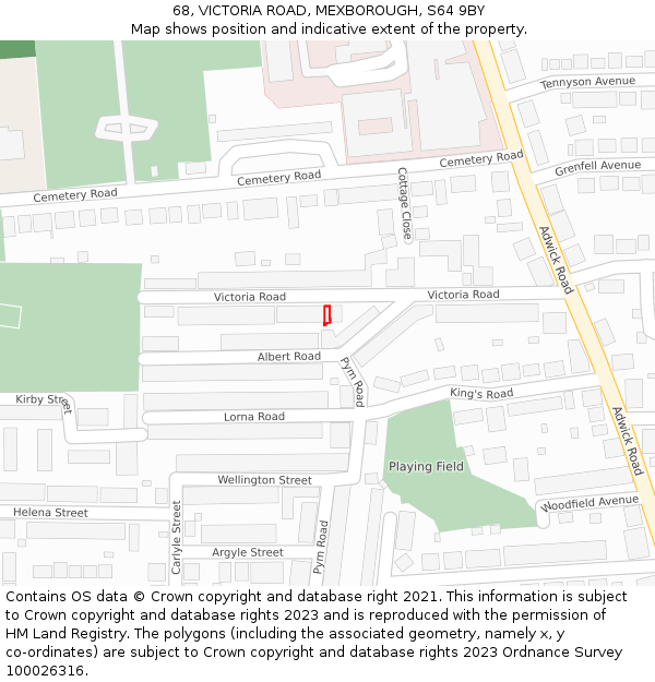 68, VICTORIA ROAD, MEXBOROUGH, S64 9BY: Location map and indicative extent of plot