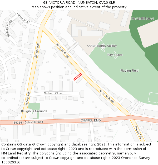 68, VICTORIA ROAD, NUNEATON, CV10 0LR: Location map and indicative extent of plot