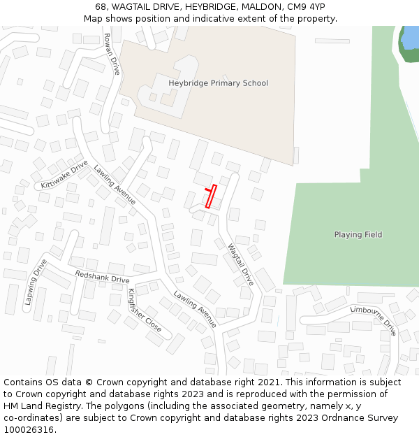 68, WAGTAIL DRIVE, HEYBRIDGE, MALDON, CM9 4YP: Location map and indicative extent of plot