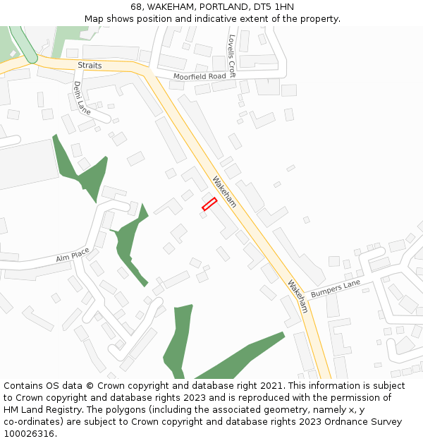 68, WAKEHAM, PORTLAND, DT5 1HN: Location map and indicative extent of plot