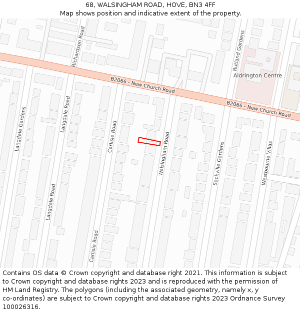 68, WALSINGHAM ROAD, HOVE, BN3 4FF: Location map and indicative extent of plot