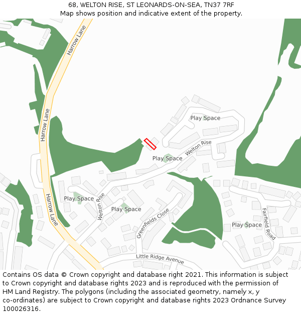68, WELTON RISE, ST LEONARDS-ON-SEA, TN37 7RF: Location map and indicative extent of plot