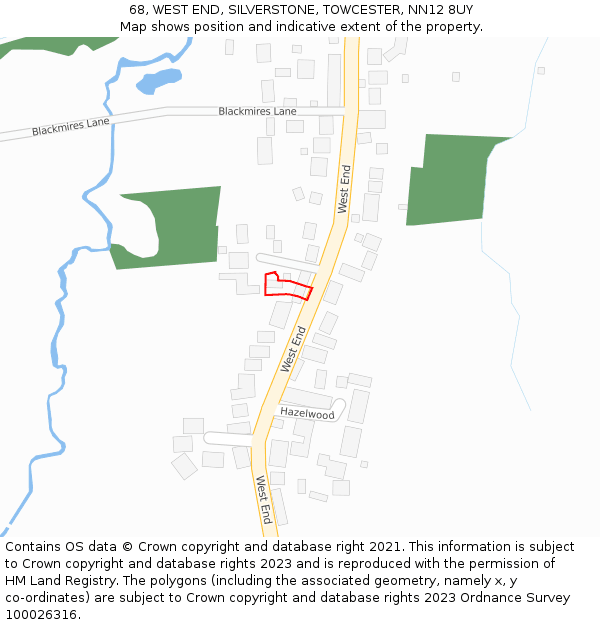 68, WEST END, SILVERSTONE, TOWCESTER, NN12 8UY: Location map and indicative extent of plot