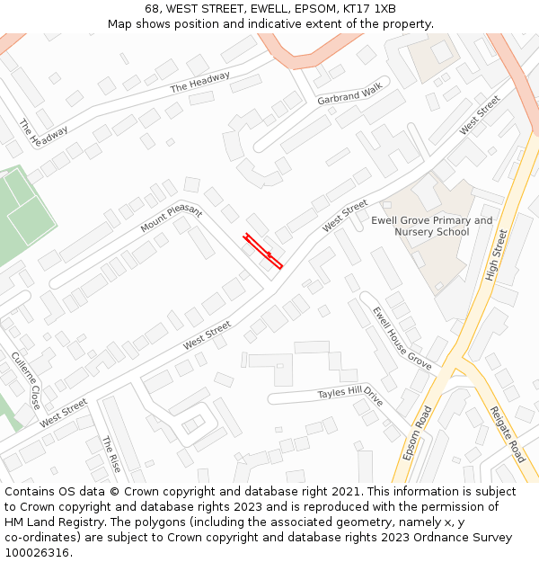 68, WEST STREET, EWELL, EPSOM, KT17 1XB: Location map and indicative extent of plot