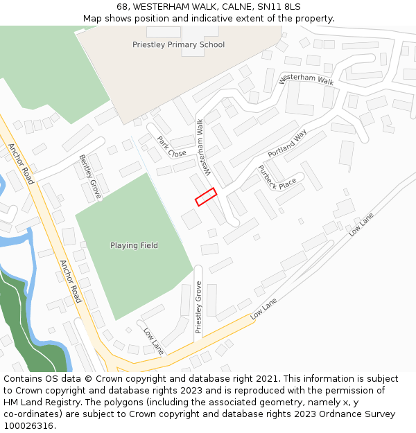 68, WESTERHAM WALK, CALNE, SN11 8LS: Location map and indicative extent of plot