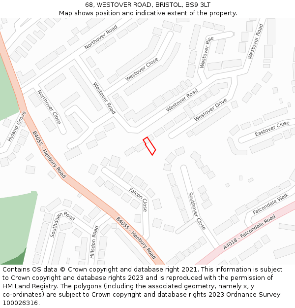 68, WESTOVER ROAD, BRISTOL, BS9 3LT: Location map and indicative extent of plot