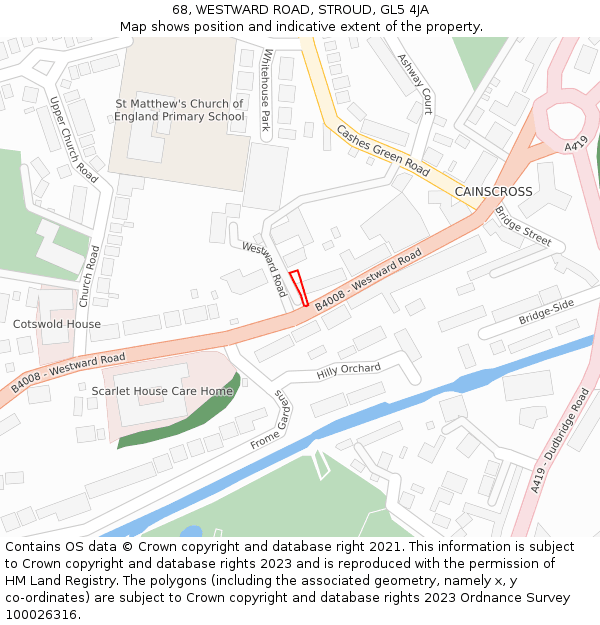 68, WESTWARD ROAD, STROUD, GL5 4JA: Location map and indicative extent of plot