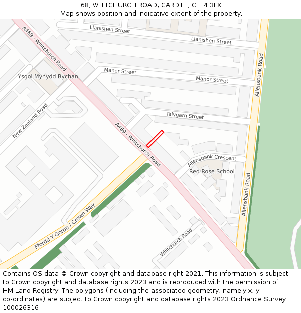 68, WHITCHURCH ROAD, CARDIFF, CF14 3LX: Location map and indicative extent of plot