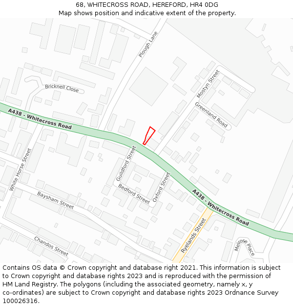 68, WHITECROSS ROAD, HEREFORD, HR4 0DG: Location map and indicative extent of plot