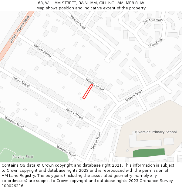 68, WILLIAM STREET, RAINHAM, GILLINGHAM, ME8 8HW: Location map and indicative extent of plot