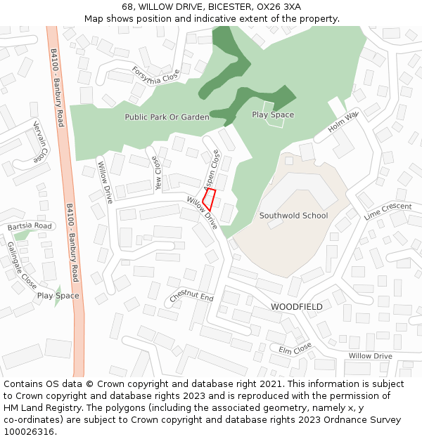 68, WILLOW DRIVE, BICESTER, OX26 3XA: Location map and indicative extent of plot