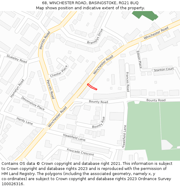 68, WINCHESTER ROAD, BASINGSTOKE, RG21 8UQ: Location map and indicative extent of plot