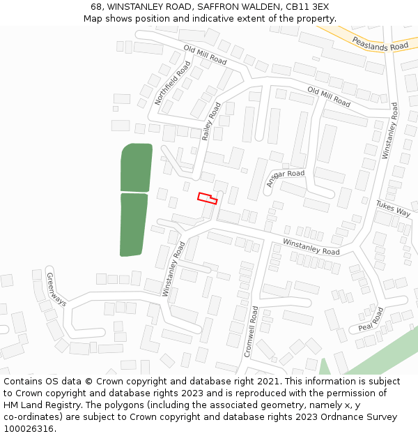 68, WINSTANLEY ROAD, SAFFRON WALDEN, CB11 3EX: Location map and indicative extent of plot