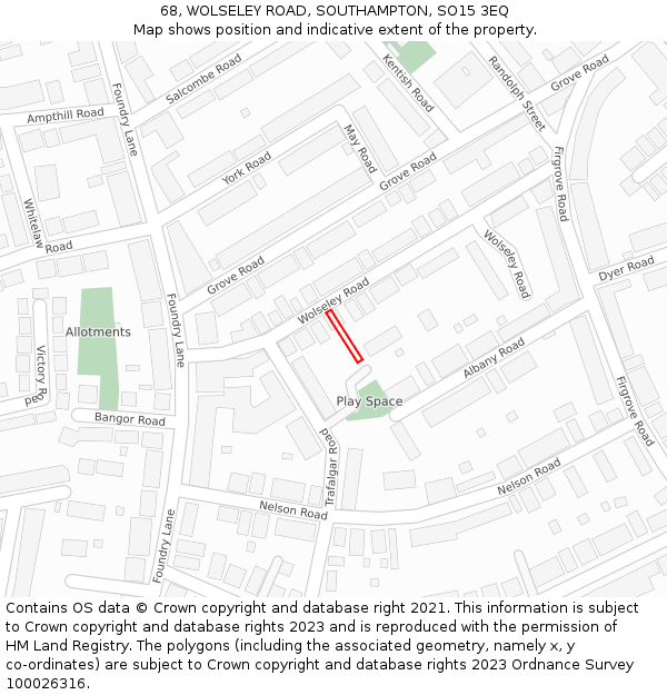 68, WOLSELEY ROAD, SOUTHAMPTON, SO15 3EQ: Location map and indicative extent of plot
