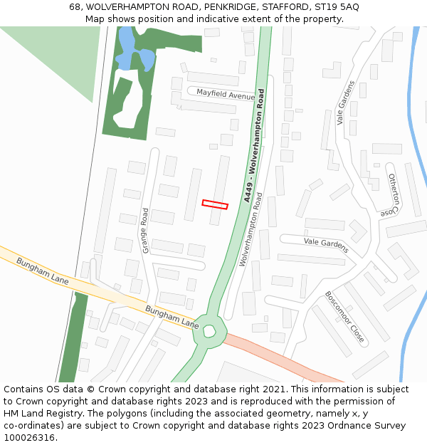 68, WOLVERHAMPTON ROAD, PENKRIDGE, STAFFORD, ST19 5AQ: Location map and indicative extent of plot