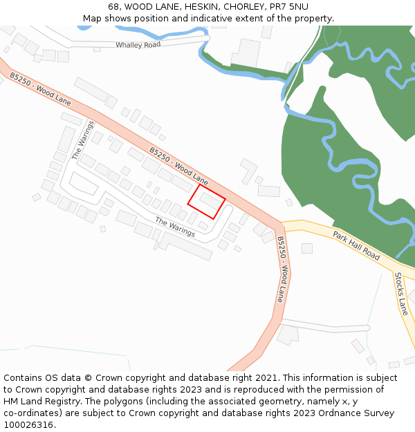 68, WOOD LANE, HESKIN, CHORLEY, PR7 5NU: Location map and indicative extent of plot