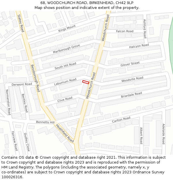 68, WOODCHURCH ROAD, BIRKENHEAD, CH42 9LP: Location map and indicative extent of plot