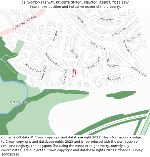 68, WOODMERE WAY, KINGSTEIGNTON, NEWTON ABBOT, TQ12 3SW: Location map and indicative extent of plot