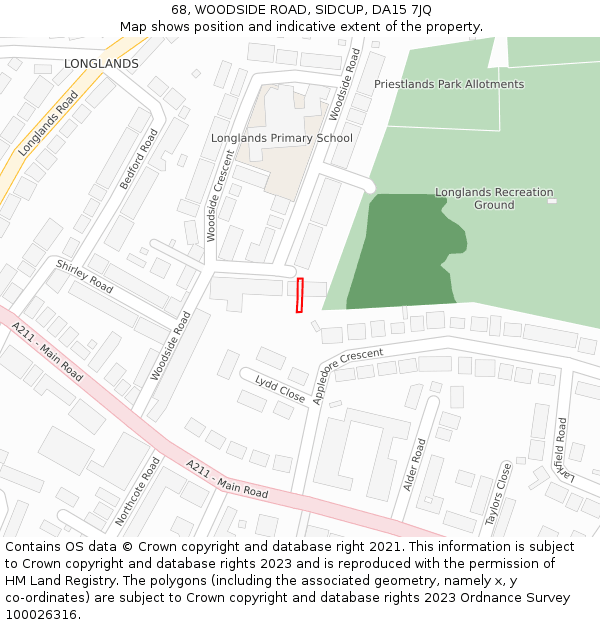 68, WOODSIDE ROAD, SIDCUP, DA15 7JQ: Location map and indicative extent of plot