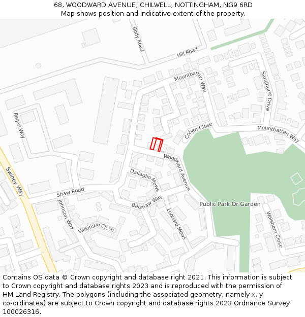 68, WOODWARD AVENUE, CHILWELL, NOTTINGHAM, NG9 6RD: Location map and indicative extent of plot
