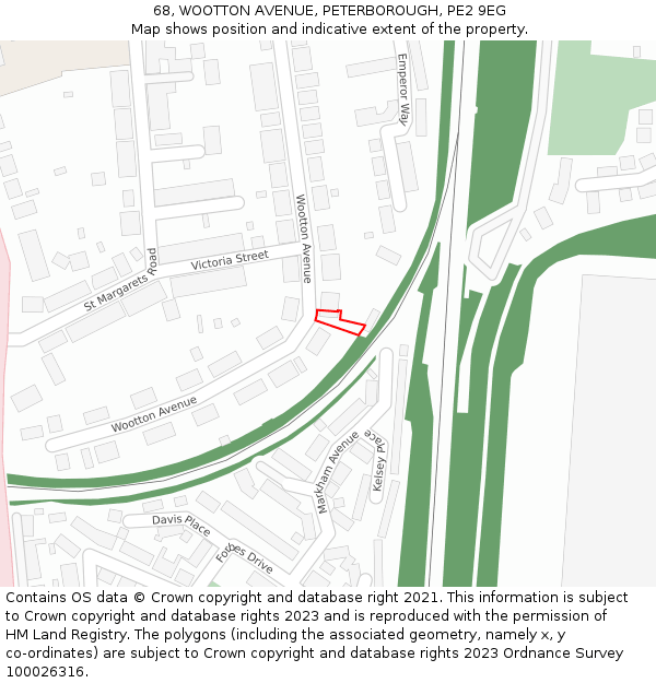 68, WOOTTON AVENUE, PETERBOROUGH, PE2 9EG: Location map and indicative extent of plot