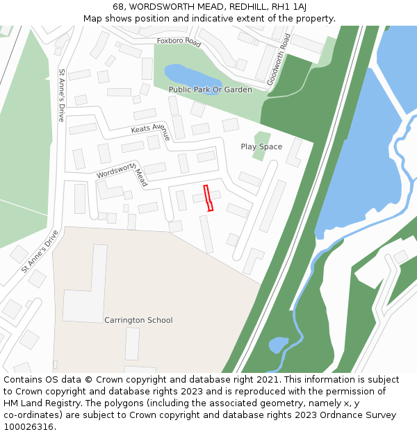 68, WORDSWORTH MEAD, REDHILL, RH1 1AJ: Location map and indicative extent of plot