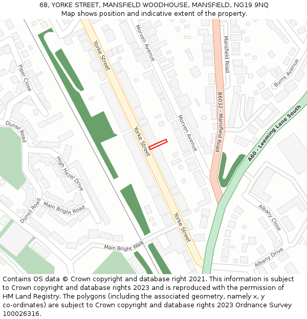 68, YORKE STREET, MANSFIELD WOODHOUSE, MANSFIELD, NG19 9NQ: Location map and indicative extent of plot
