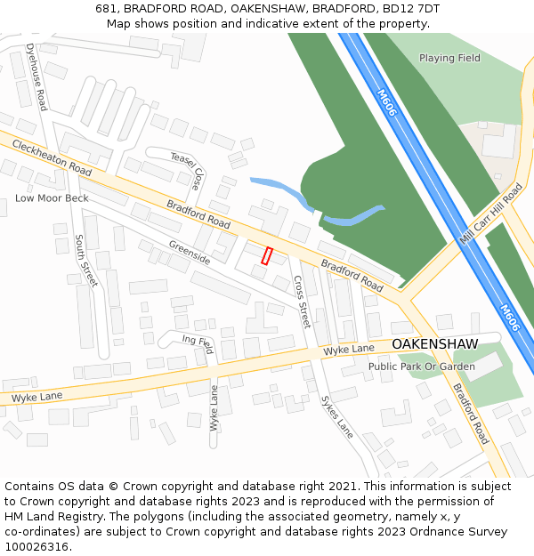 681, BRADFORD ROAD, OAKENSHAW, BRADFORD, BD12 7DT: Location map and indicative extent of plot