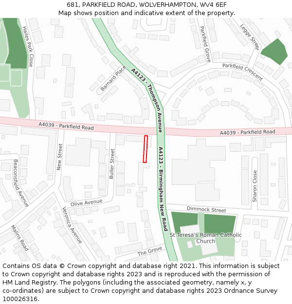 681, PARKFIELD ROAD, WOLVERHAMPTON, WV4 6EF: Location map and indicative extent of plot
