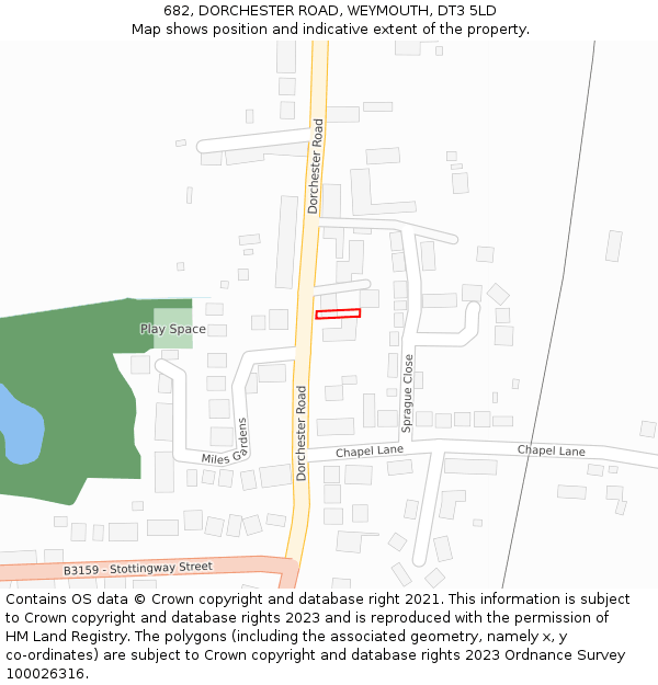 682, DORCHESTER ROAD, WEYMOUTH, DT3 5LD: Location map and indicative extent of plot