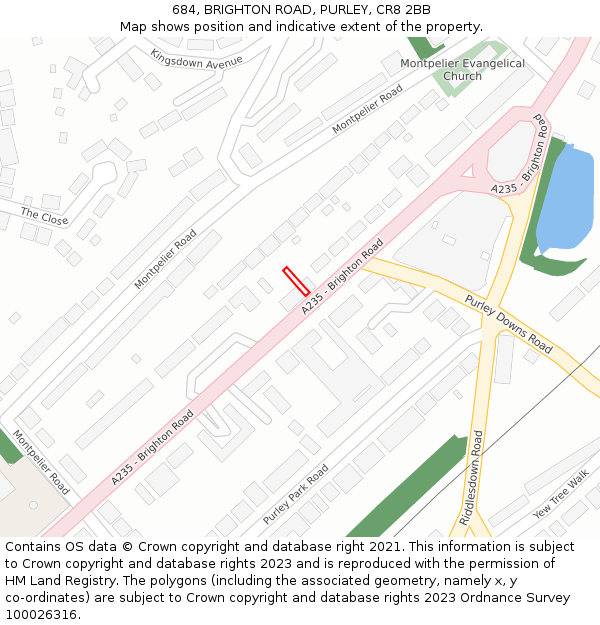 684, BRIGHTON ROAD, PURLEY, CR8 2BB: Location map and indicative extent of plot