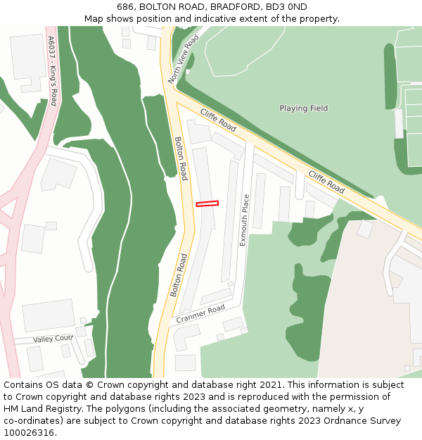 686, BOLTON ROAD, BRADFORD, BD3 0ND: Location map and indicative extent of plot
