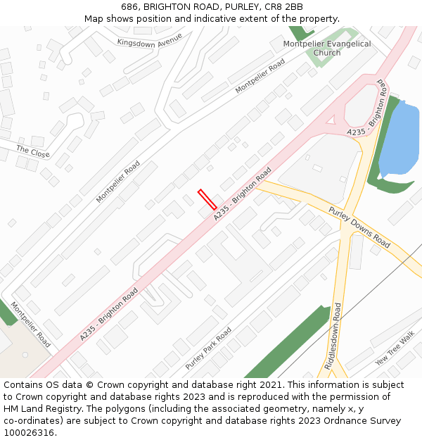 686, BRIGHTON ROAD, PURLEY, CR8 2BB: Location map and indicative extent of plot