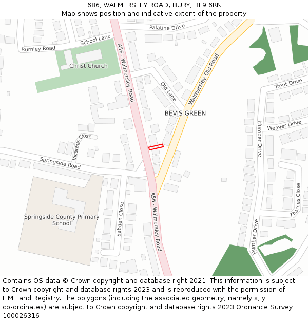 686, WALMERSLEY ROAD, BURY, BL9 6RN: Location map and indicative extent of plot