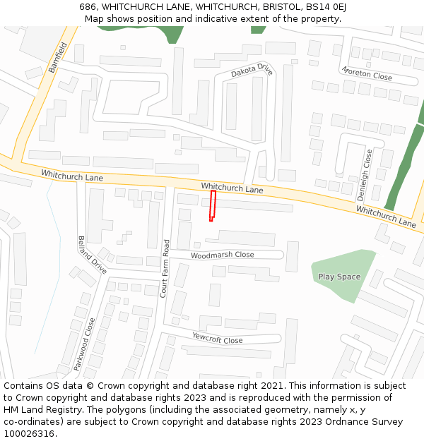 686, WHITCHURCH LANE, WHITCHURCH, BRISTOL, BS14 0EJ: Location map and indicative extent of plot