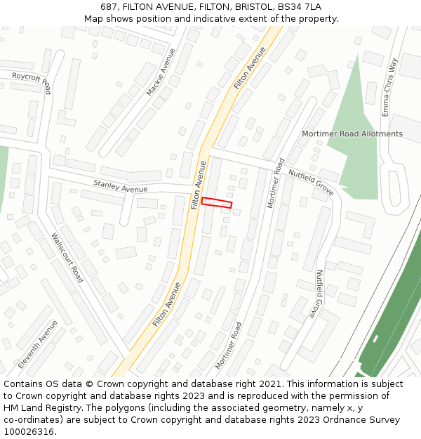 687, FILTON AVENUE, FILTON, BRISTOL, BS34 7LA: Location map and indicative extent of plot