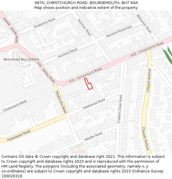 687A, CHRISTCHURCH ROAD, BOURNEMOUTH, BH7 6AA: Location map and indicative extent of plot