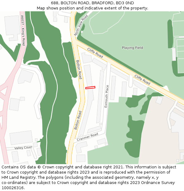 688, BOLTON ROAD, BRADFORD, BD3 0ND: Location map and indicative extent of plot