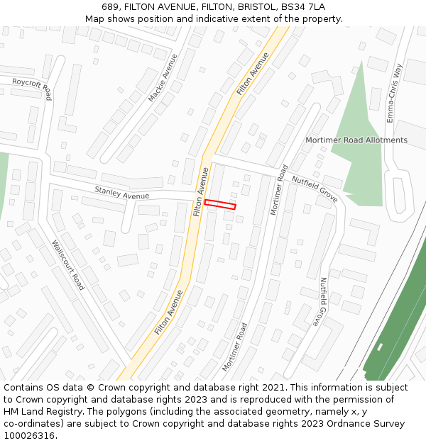 689, FILTON AVENUE, FILTON, BRISTOL, BS34 7LA: Location map and indicative extent of plot