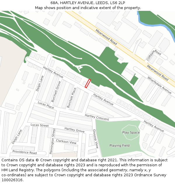 68A, HARTLEY AVENUE, LEEDS, LS6 2LP: Location map and indicative extent of plot