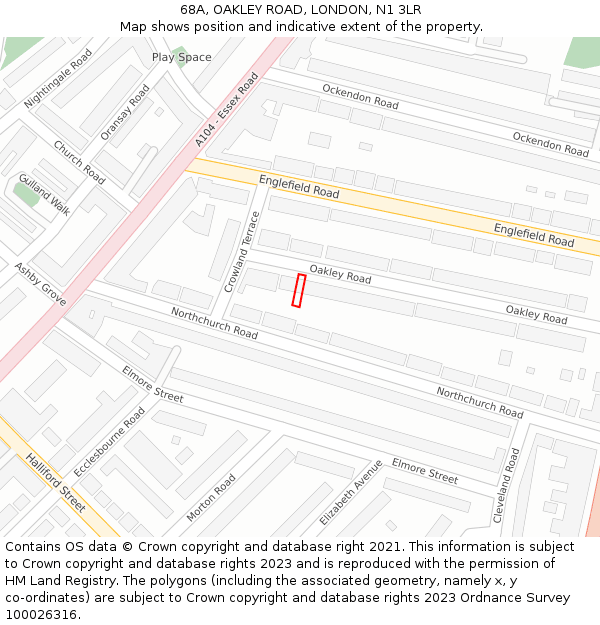 68A, OAKLEY ROAD, LONDON, N1 3LR: Location map and indicative extent of plot