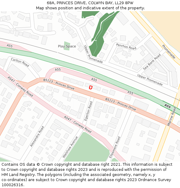 68A, PRINCES DRIVE, COLWYN BAY, LL29 8PW: Location map and indicative extent of plot