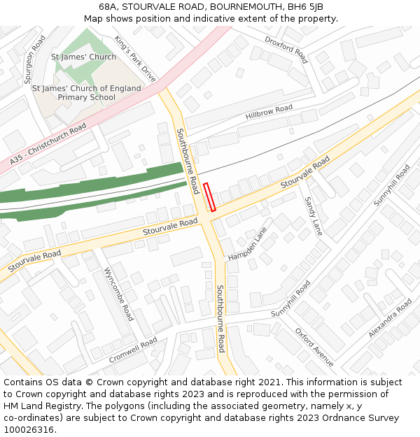68A, STOURVALE ROAD, BOURNEMOUTH, BH6 5JB: Location map and indicative extent of plot